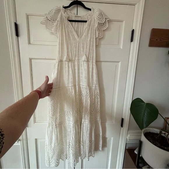 Ulla Johnson Gianna White Eyelet Midi Dress Size 0 XS Tiered Tasseled Boho Bride - Picture 10 of 16
